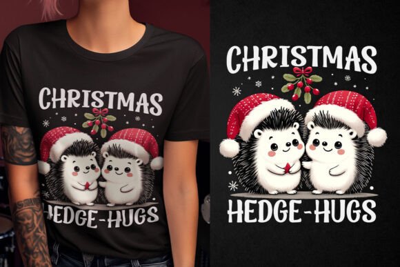 Christmas Hedge-hugs T-shirt Design: Cozy Holiday Charm