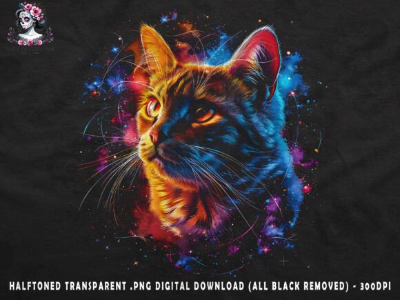 Cosmic Cat Galaxy Design for DTF & DTG Printing
