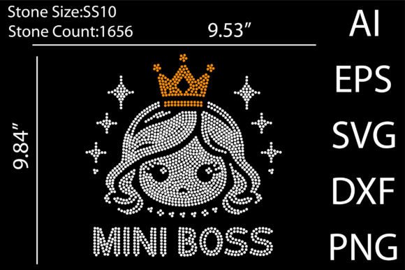 Mini Boss Rhinestone Templates Design: Instant Download Sparkle