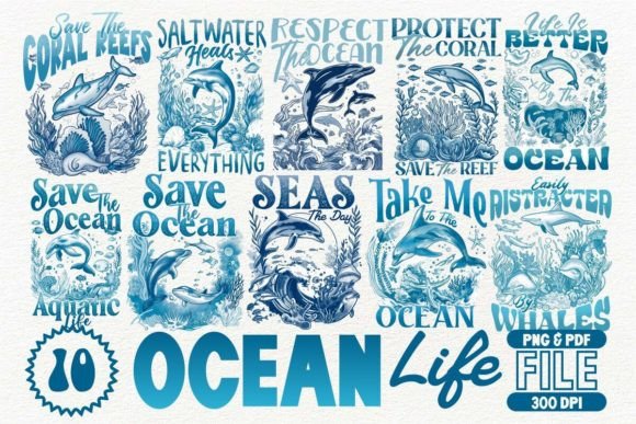 Ocean Life T-shirt Design Bundle: Ready-to-Print Graphics for Your Brand